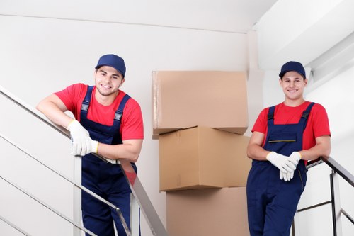 Boxes and furniture prepared for storage in a North London property