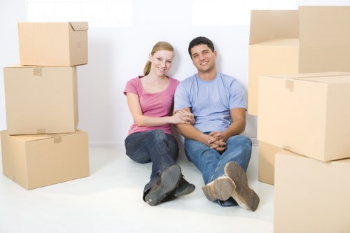 Office furniture and equipment prepared for a business move in North London